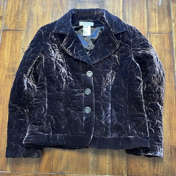 Gerard Darel Jacket Womens 46 Brown Quilted Velvet Floral Button Up Blazer Coat - Picture 2 of 10